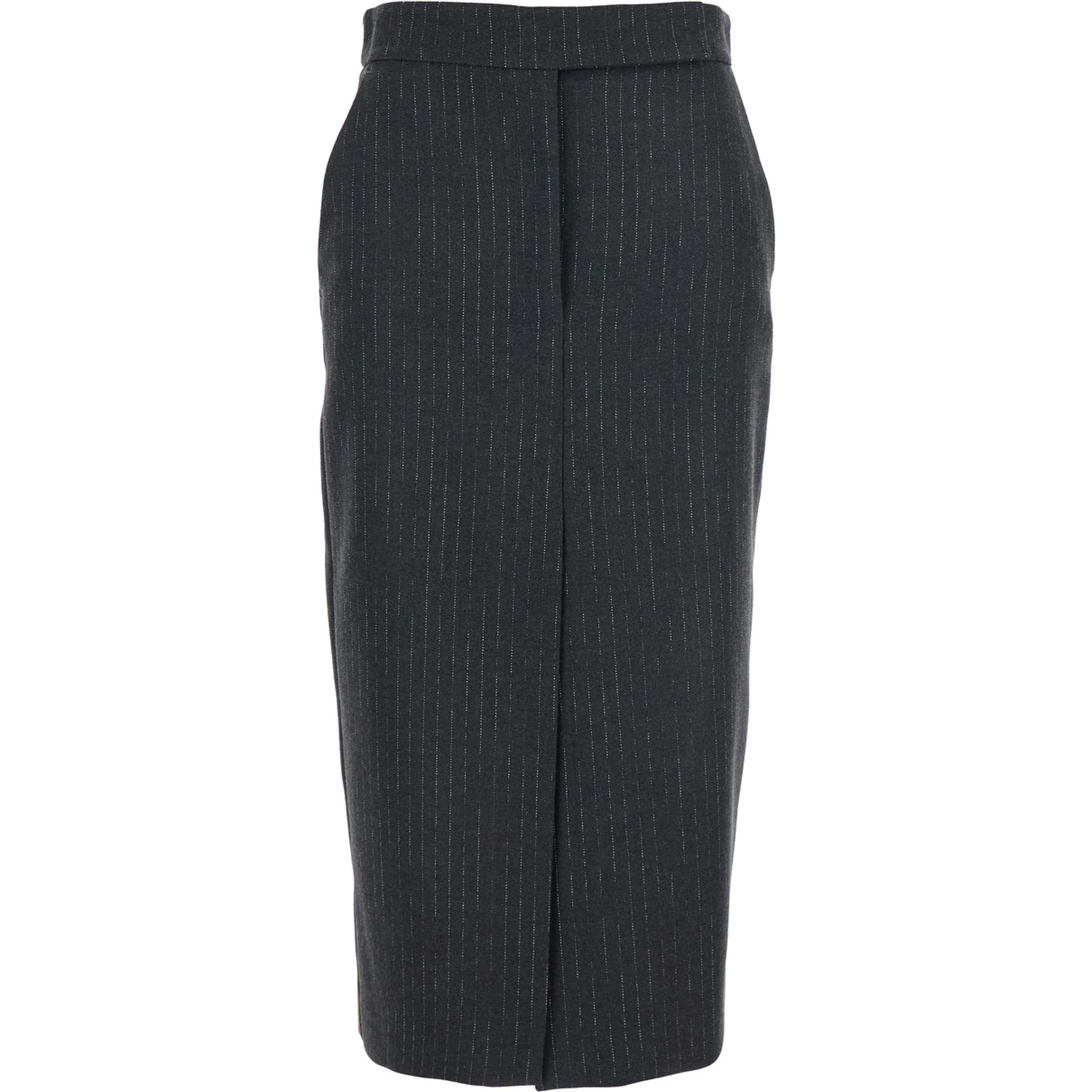 Grey Skirt with Front and Rear Slit and All-Over Striped Motif in Wool Blend Woman