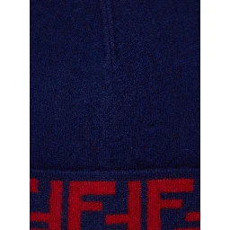 Blue Beanie with FF Brim in Wool and Cashmere Woman