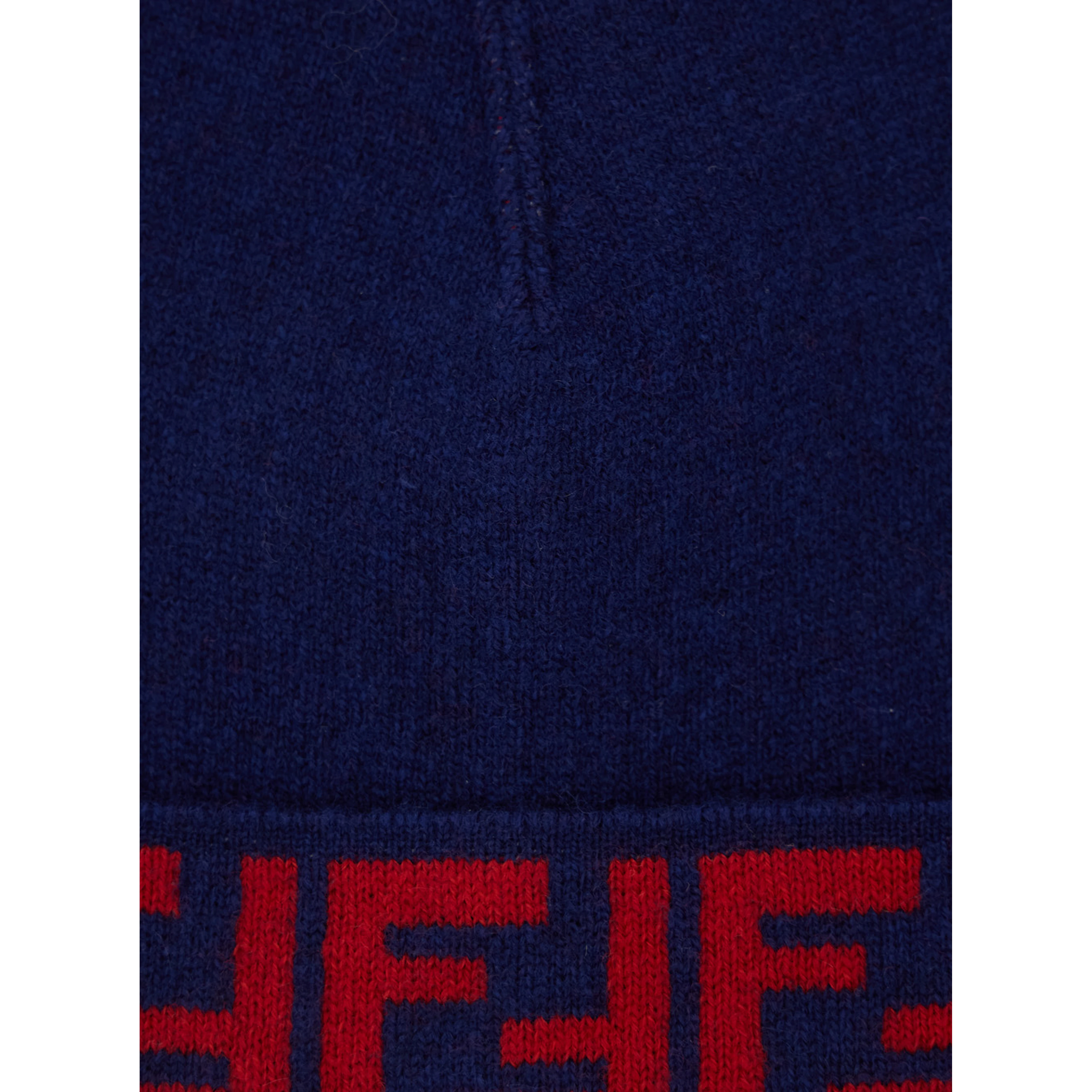 Blue Beanie with FF Brim in Wool and Cashmere Woman