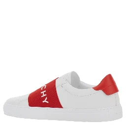 Urban White Low Top Sneakers with Contrasting Band with Logo Lettering in Leather Man