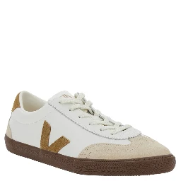Volley White Low Top Sneakers with Contrasting Heel with Logo Lettering and Logo Patch on the Side in Leather Unisex