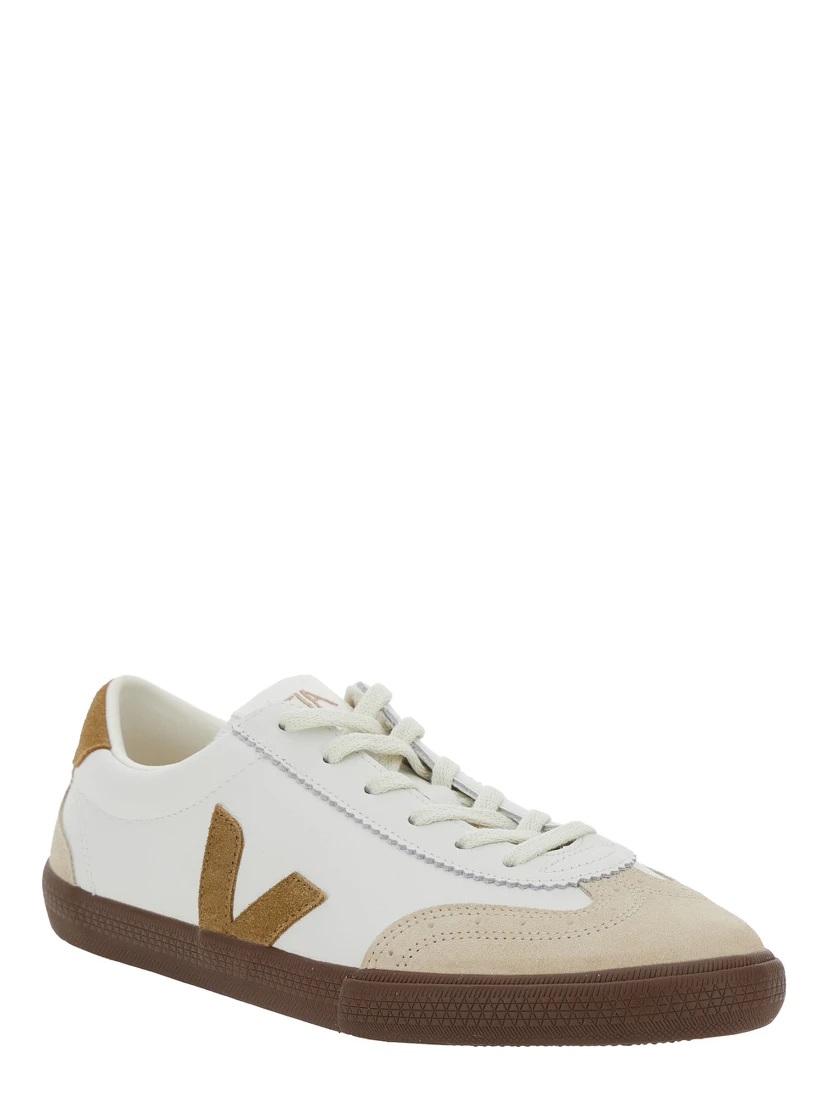 Volley White Low Top Sneakers with Contrasting Heel with Logo Lettering and Logo Patch on the Side in Leather Unisex