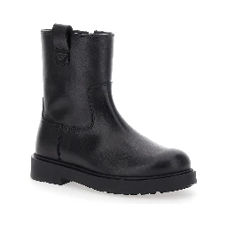 Black Boots with Logo Patch and Side Zip Closure in Leather Boy