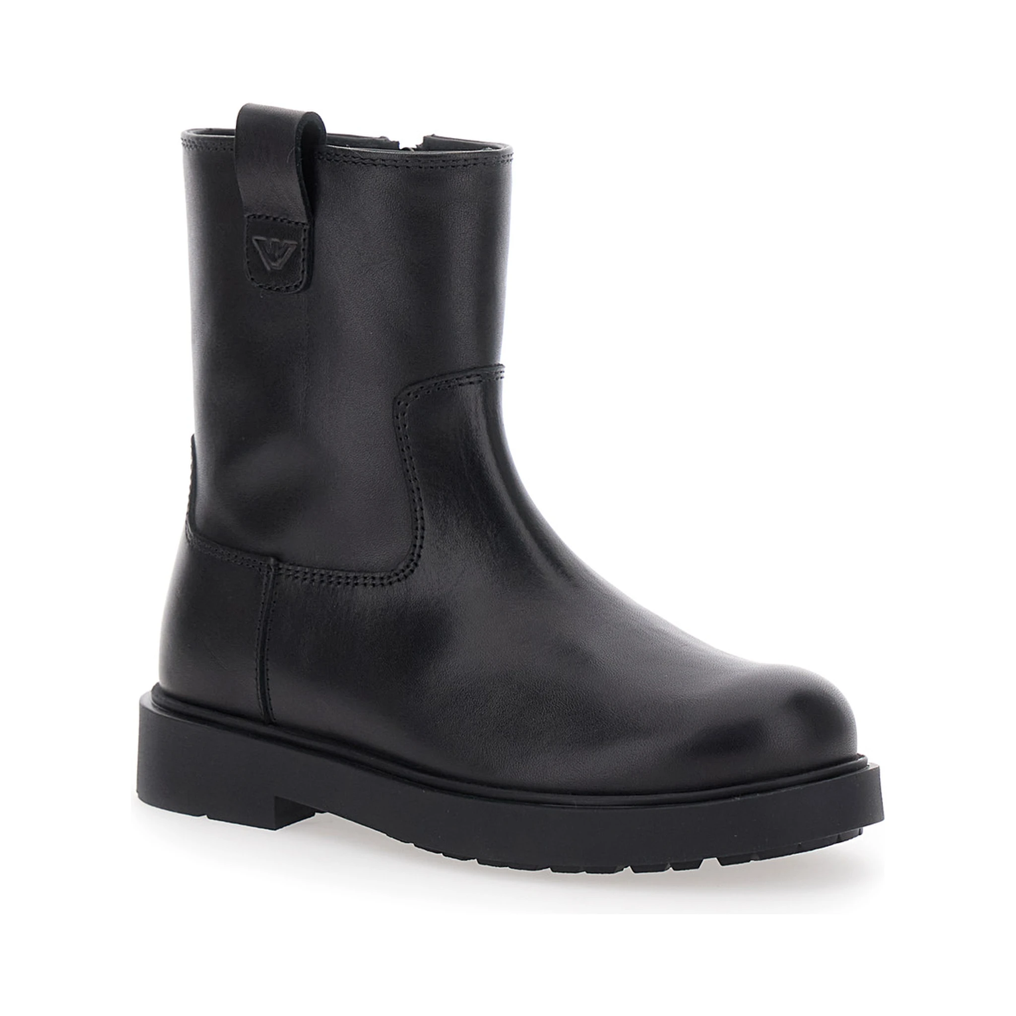 Black Boots with Logo Patch and Side Zip Closure in Leather Boy