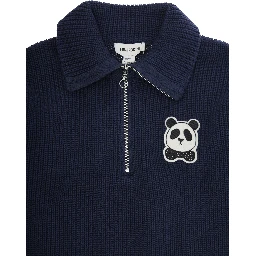 Blue Sweater with Classic Collar and Panda Patch on the Front in Cotton Boy