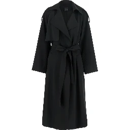 Black Double-Breasted Trench Coat with Matching Belt in Cady Woman