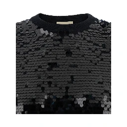 Black Sweater with All-Over Sequins in Wool Woman