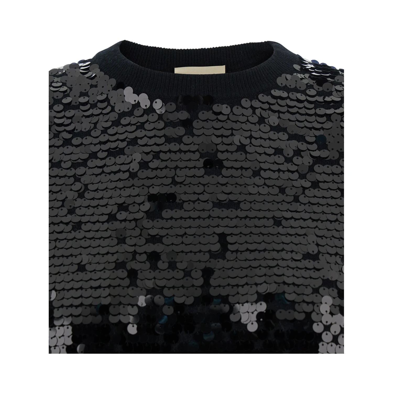 Black Sweater with All-Over Sequins in Wool Woman