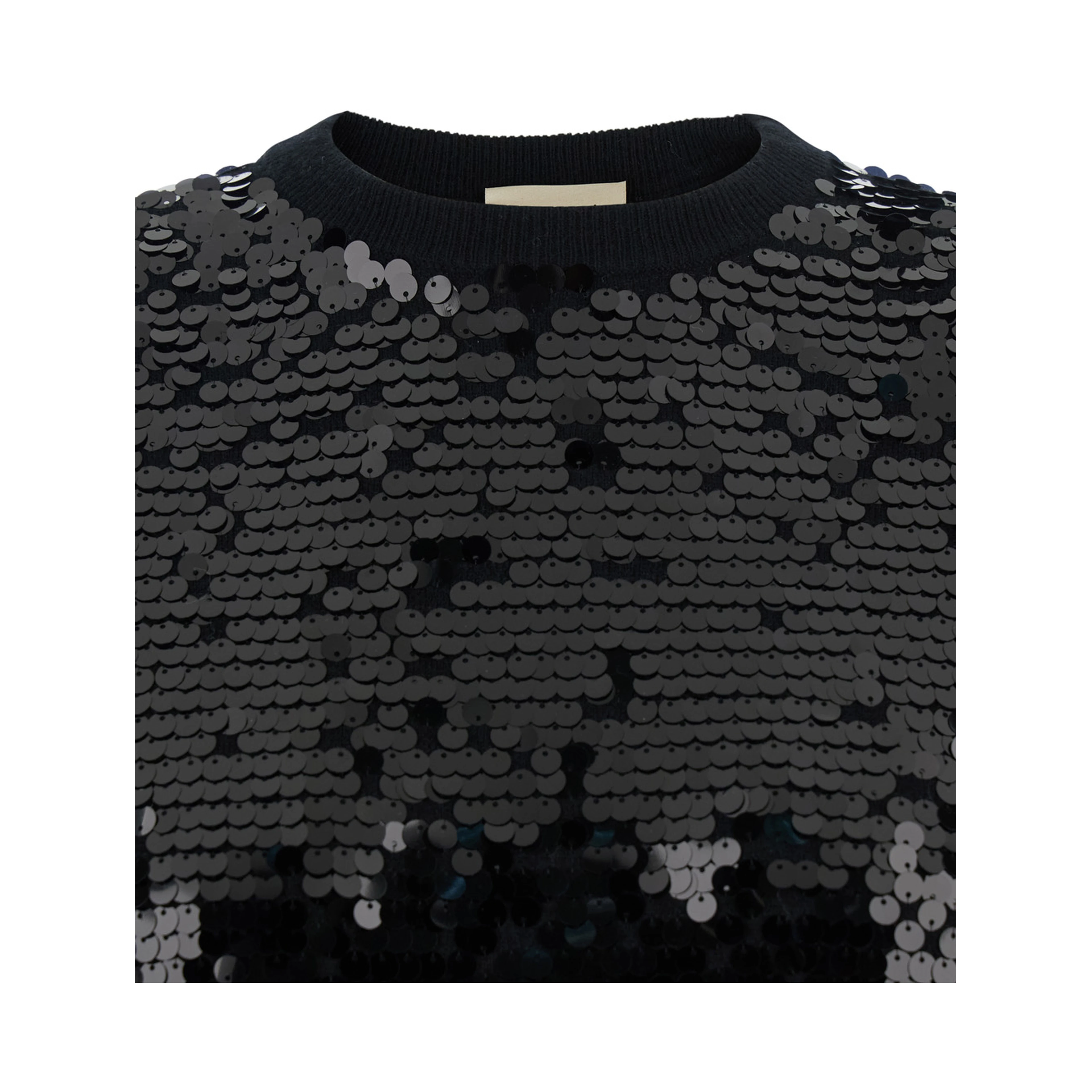Black Sweater with All-Over Sequins in Wool Woman