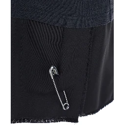 Black Layered Dress with Polo Shirt Style Collar and Safety Pin Detail in Cotton Woman