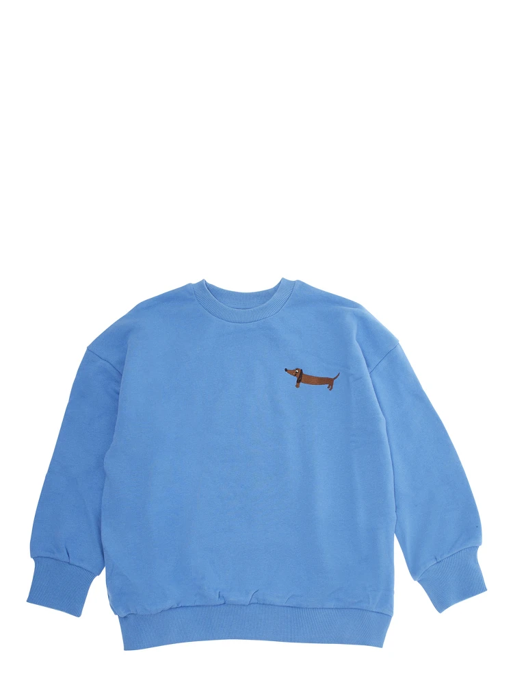 Light Blue Crewneck Sweatshirt with Print on the Front in Cotton Baby