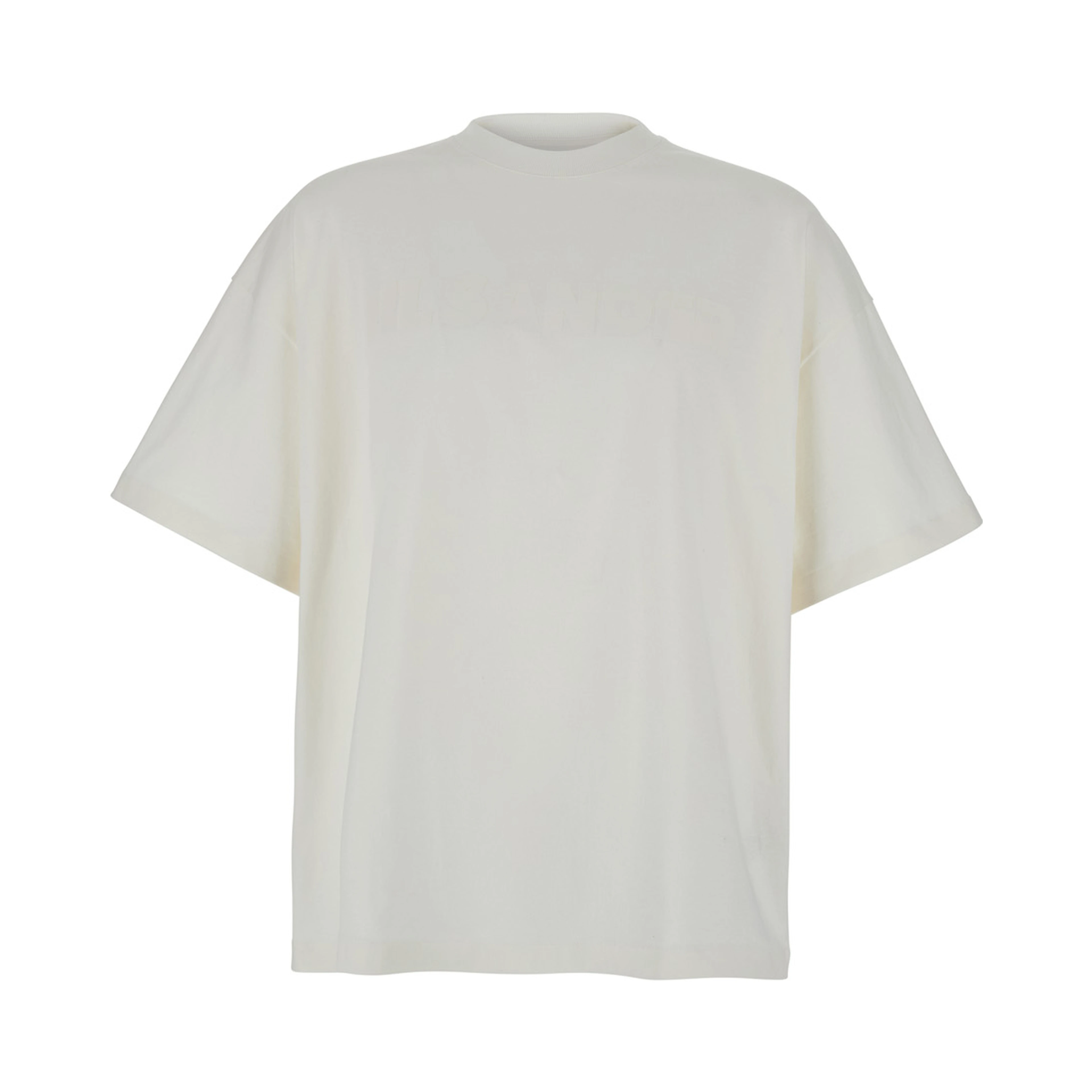 White Crewneck T-Shirt with Front Logo Print in Cotton Man