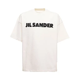White Oversize Crewneck T-Shirt with Logo Print on the Front in Cotton Man