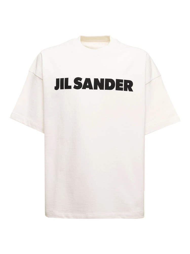 White Oversize Crewneck T-Shirt with Logo Print on the Front in Cotton Man