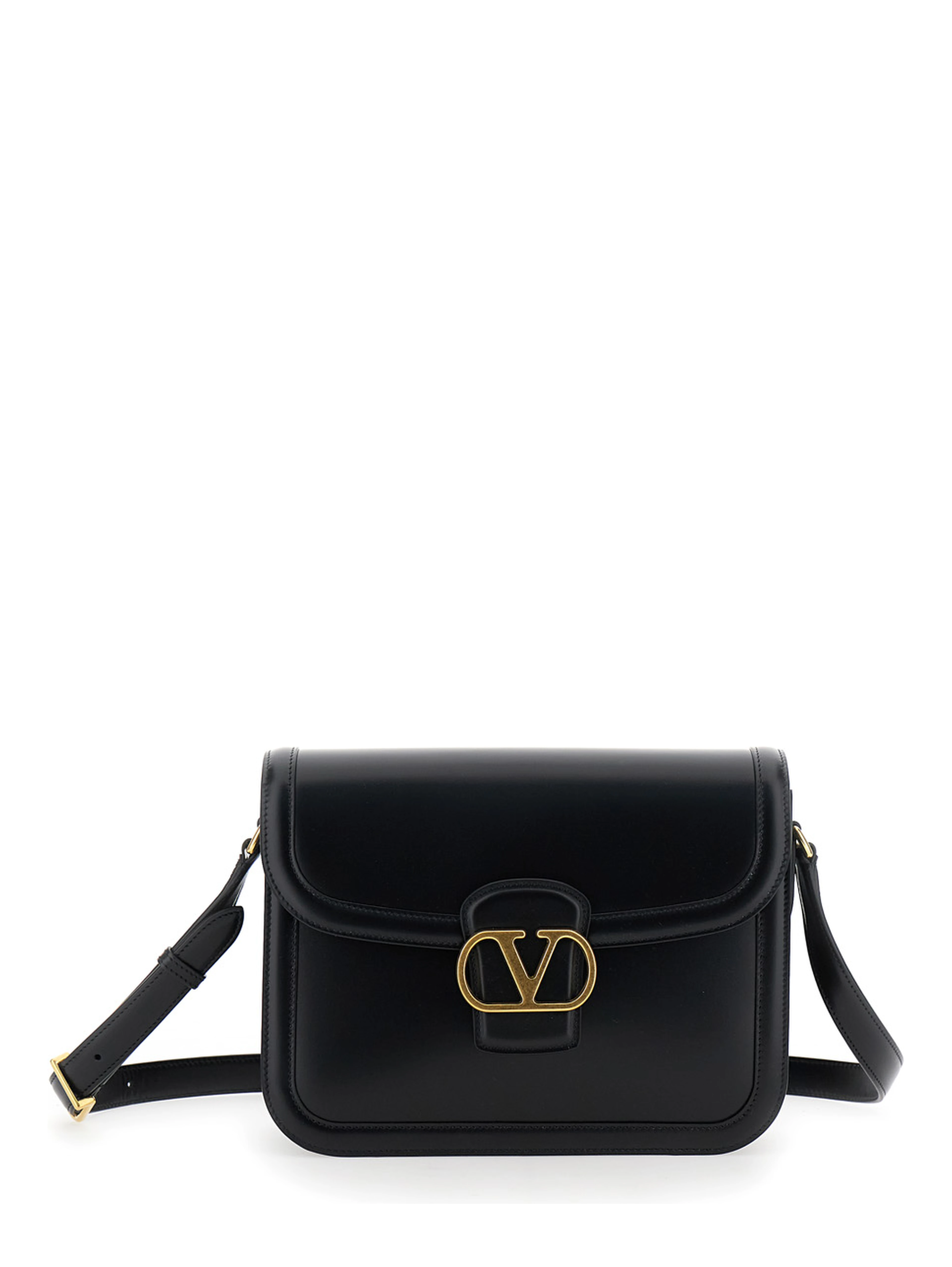 Black Shoulder Bag with VLogo Detail on the Front in Leather Man