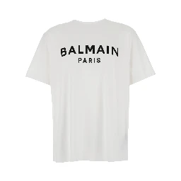 White Crewneck T-Shirt with Logo Lettering on the Front in Cotton Man