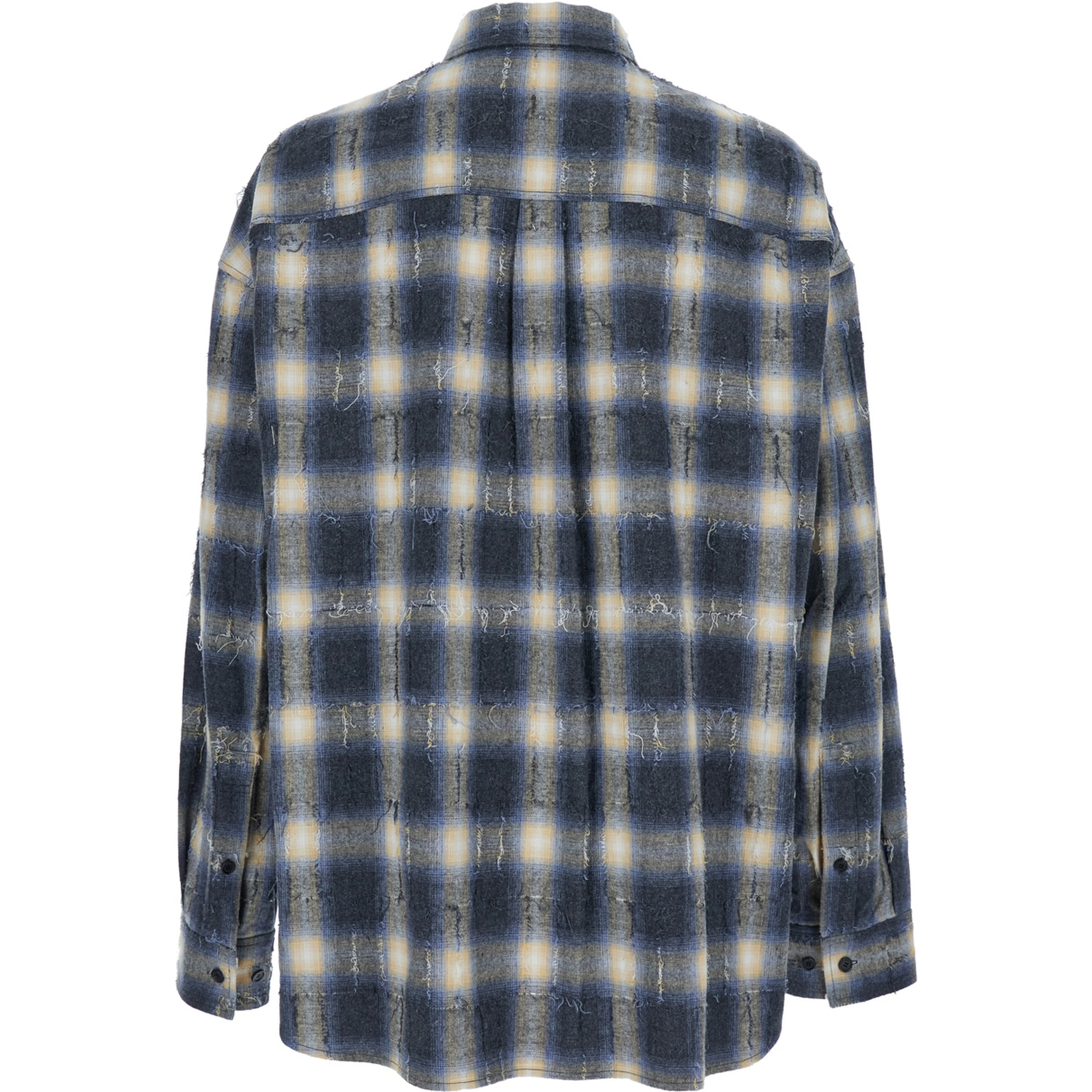 Multicolor Shirt with Classic Collar and All-Over Check Motif in Cotton Man