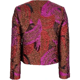 Fuchsia Collarless Jacket with All-Over Broccato Motif in Tech Fabric Woman