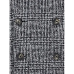 Londra Grey Oversized Double-Breasted Coat with All-Over Stripes Motif in Wool Blend Man