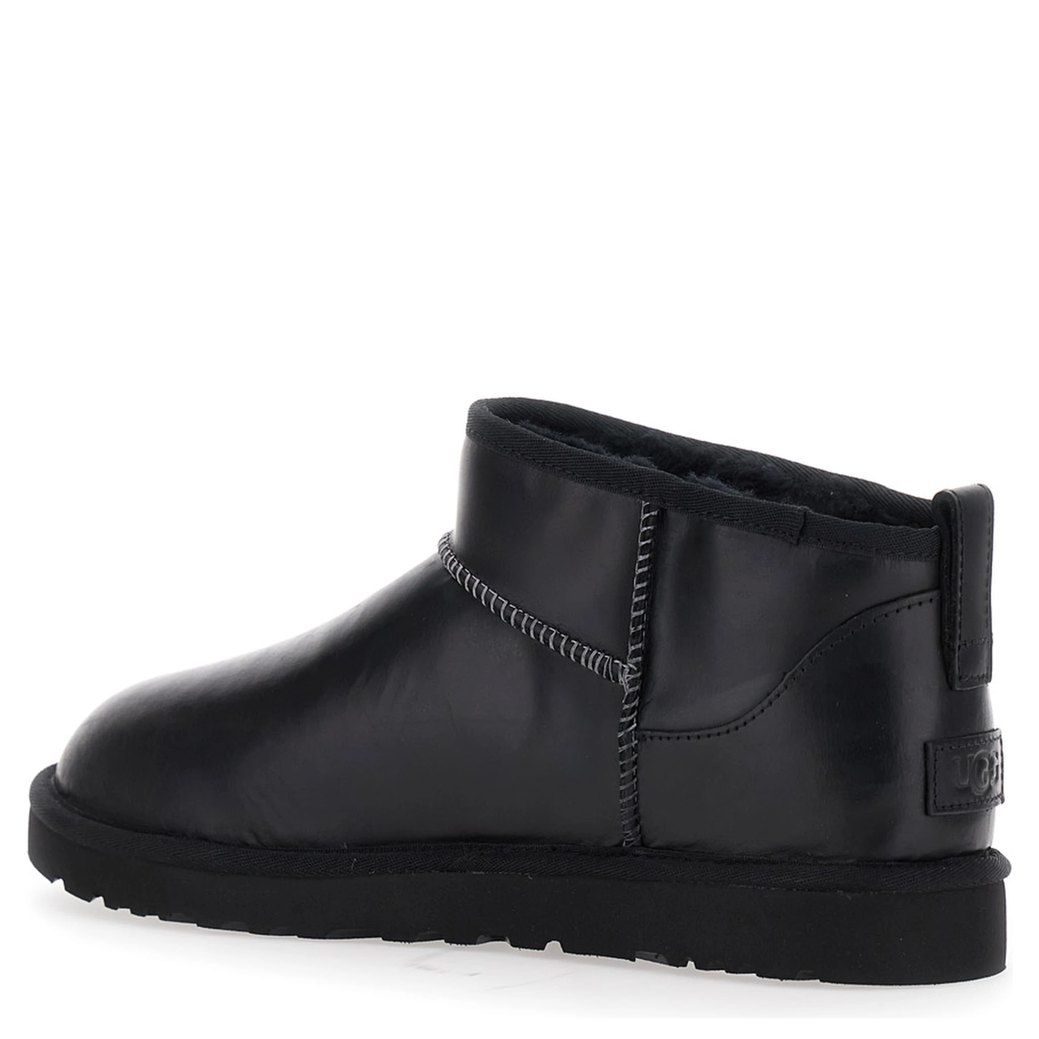 Ultra Mini Black Boots with Logo Patch on Back in Leather Man