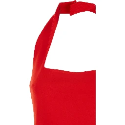 Ilona Red Long Dress with Square Neckline in Twill Woman