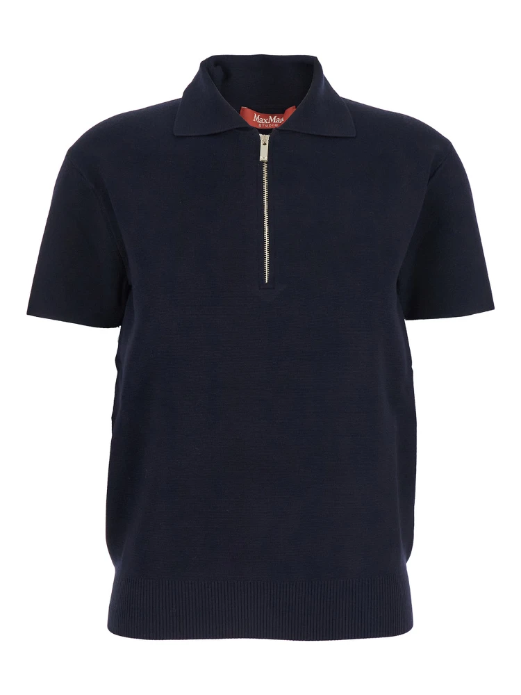 Teti Blue Polo Shirt with Classic Collar and Front Half Zip Closure in Viscose Blend Woman