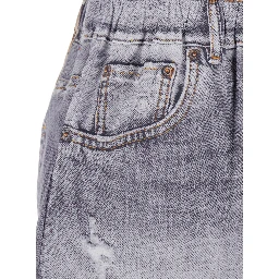 Grey Shorts with Elastic Waist and Logo Patch on the Rear in Denim Woman
