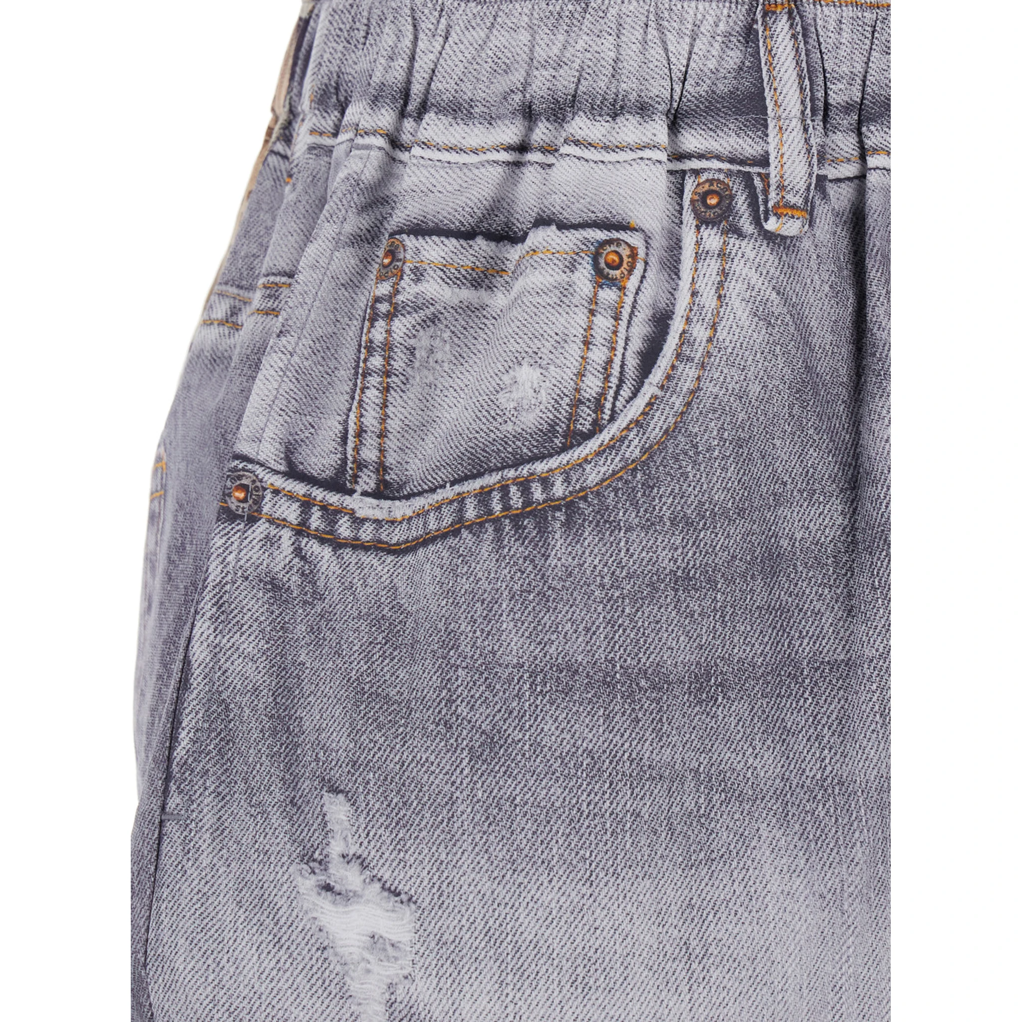 Grey Shorts with Elastic Waist and Logo Patch on the Rear in Denim Woman