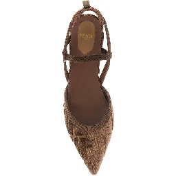 Colibrì Lite Brown Flat Slingback with All-Over FF Motif in Cotton Woman