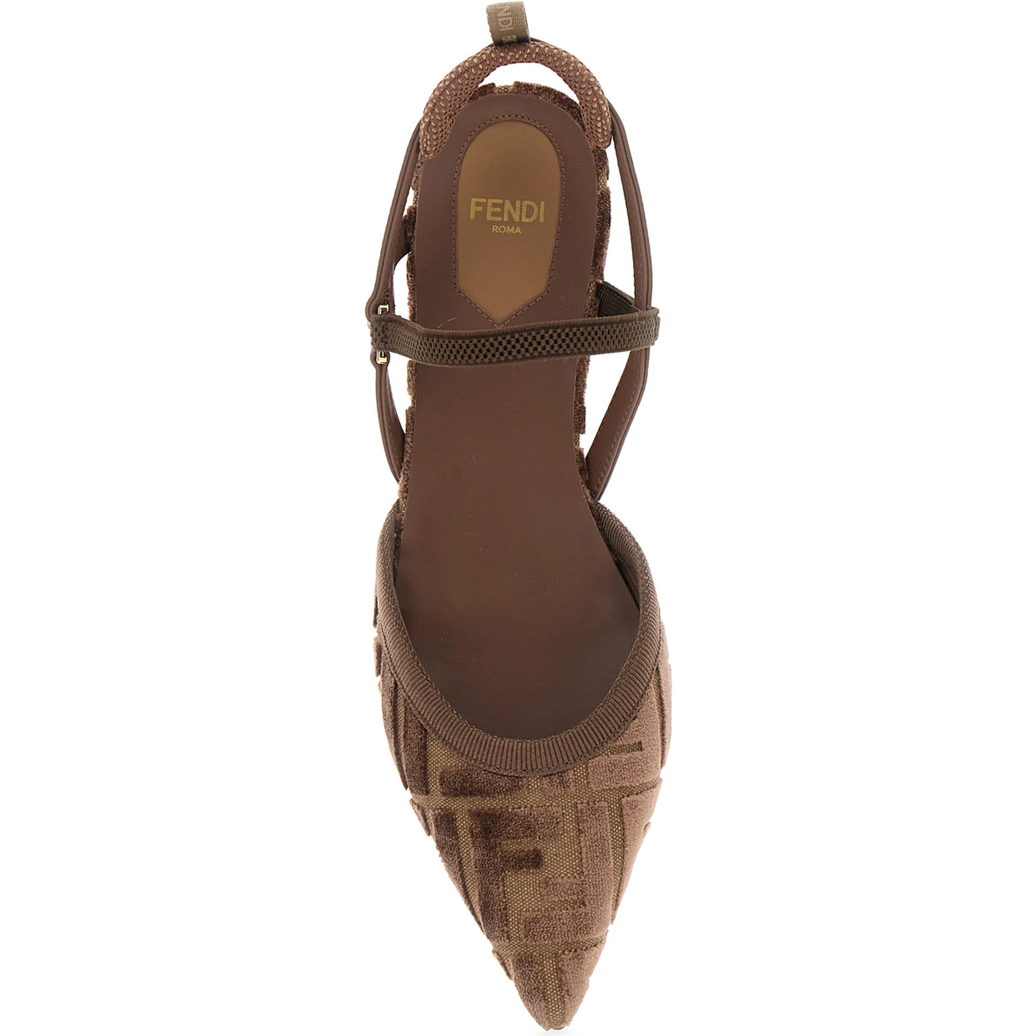 Colibrì Lite Brown Flat Slingback with All-Over FF Motif in Cotton Woman