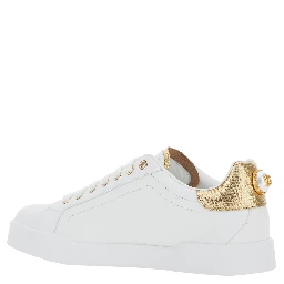 Portofino White Sneaker with Logo and Metallic Inserts in Leather Woman