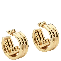 Gold Colored Earrings with Triple Circle and F Motif in Bronze Woman