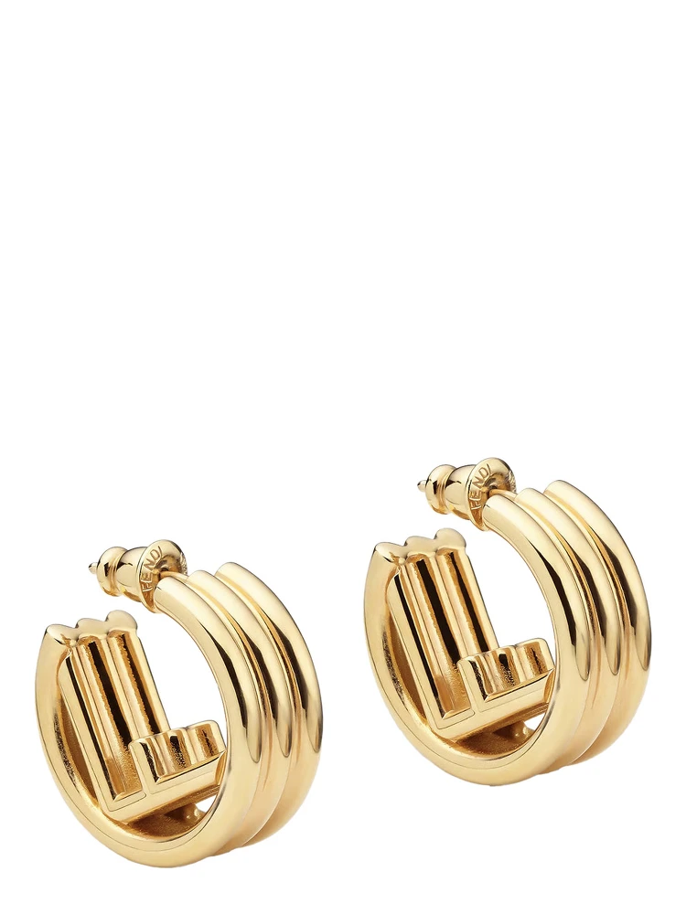 Gold Colored Earrings with Triple Circle and F Motif in Bronze Woman