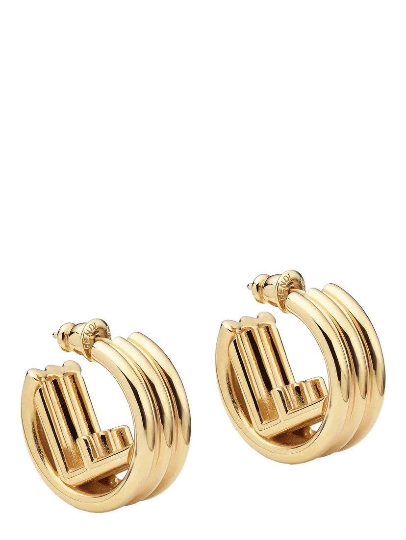 Gold Colored Earrings with Triple Circle and F Motif in Bronze Woman