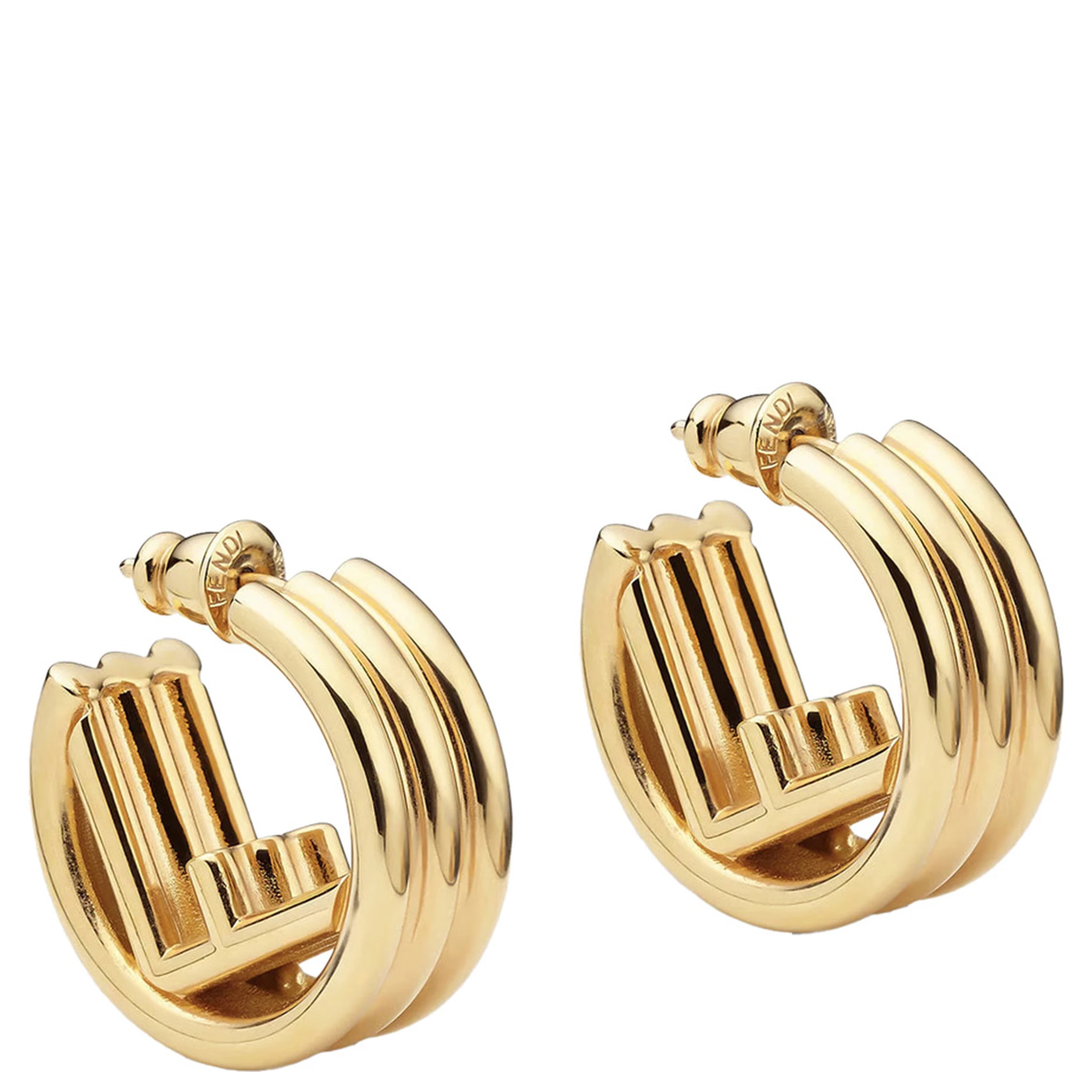 Gold Colored Earrings with Triple Circle and F Motif in Bronze Woman