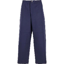 Blue Pants with Elastic Waist and Logo Patch on the Rear in Cotton Stretch Man