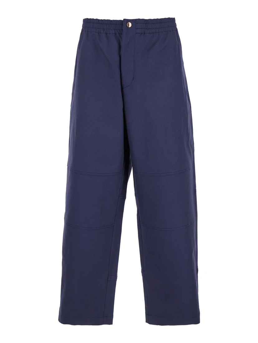 Blue Pants with Elastic Waist and Logo Patch on the Rear in Cotton Stretch Man