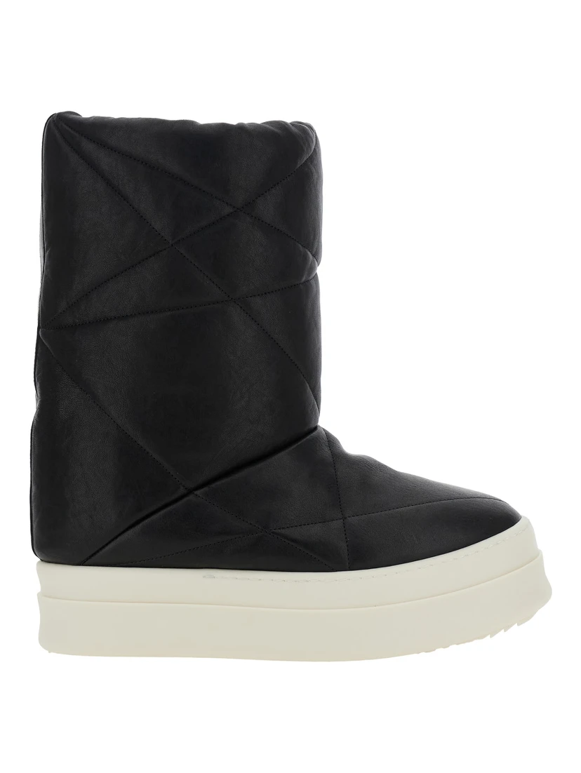 Black Down Filled and Quilted Ankle Boots in Leather Man
