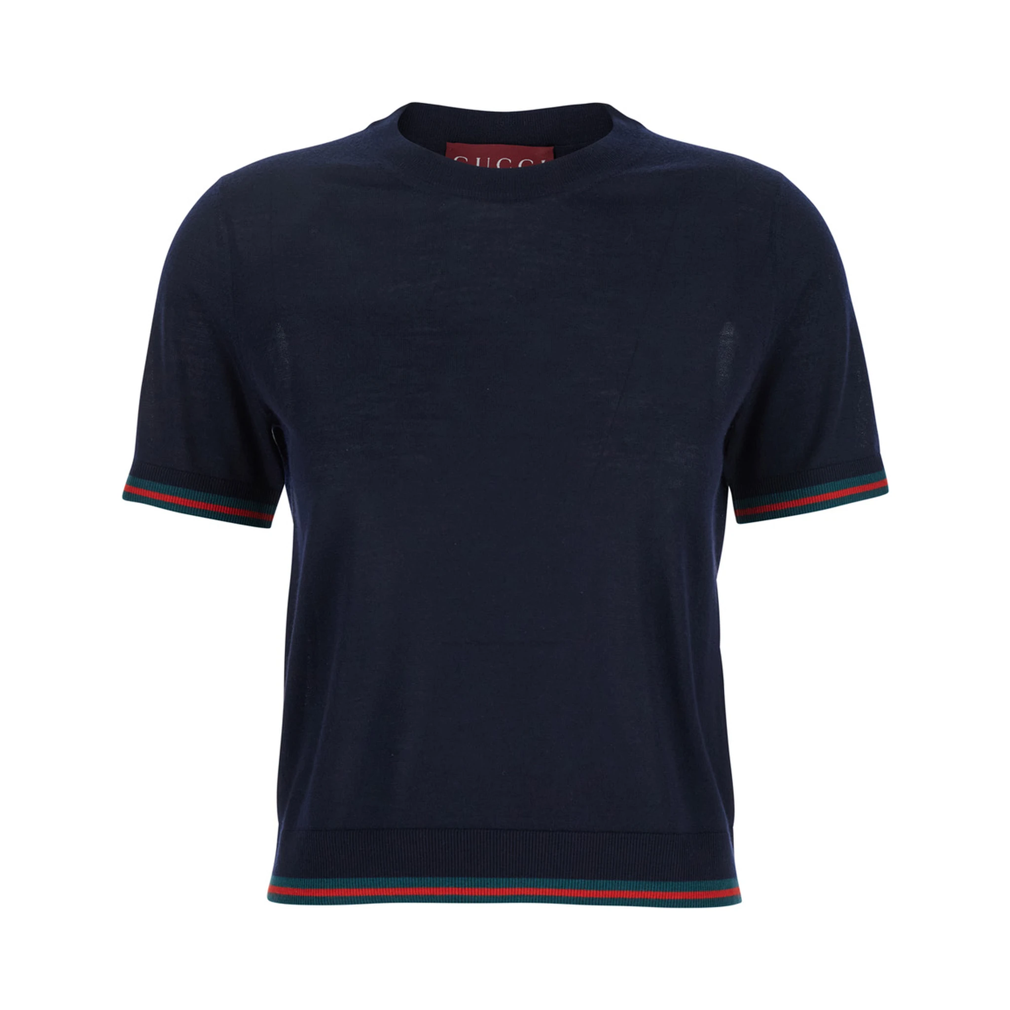 Blue T-Shirt with Web Detail on the Edges in Cashmere and Silk Blend Woman