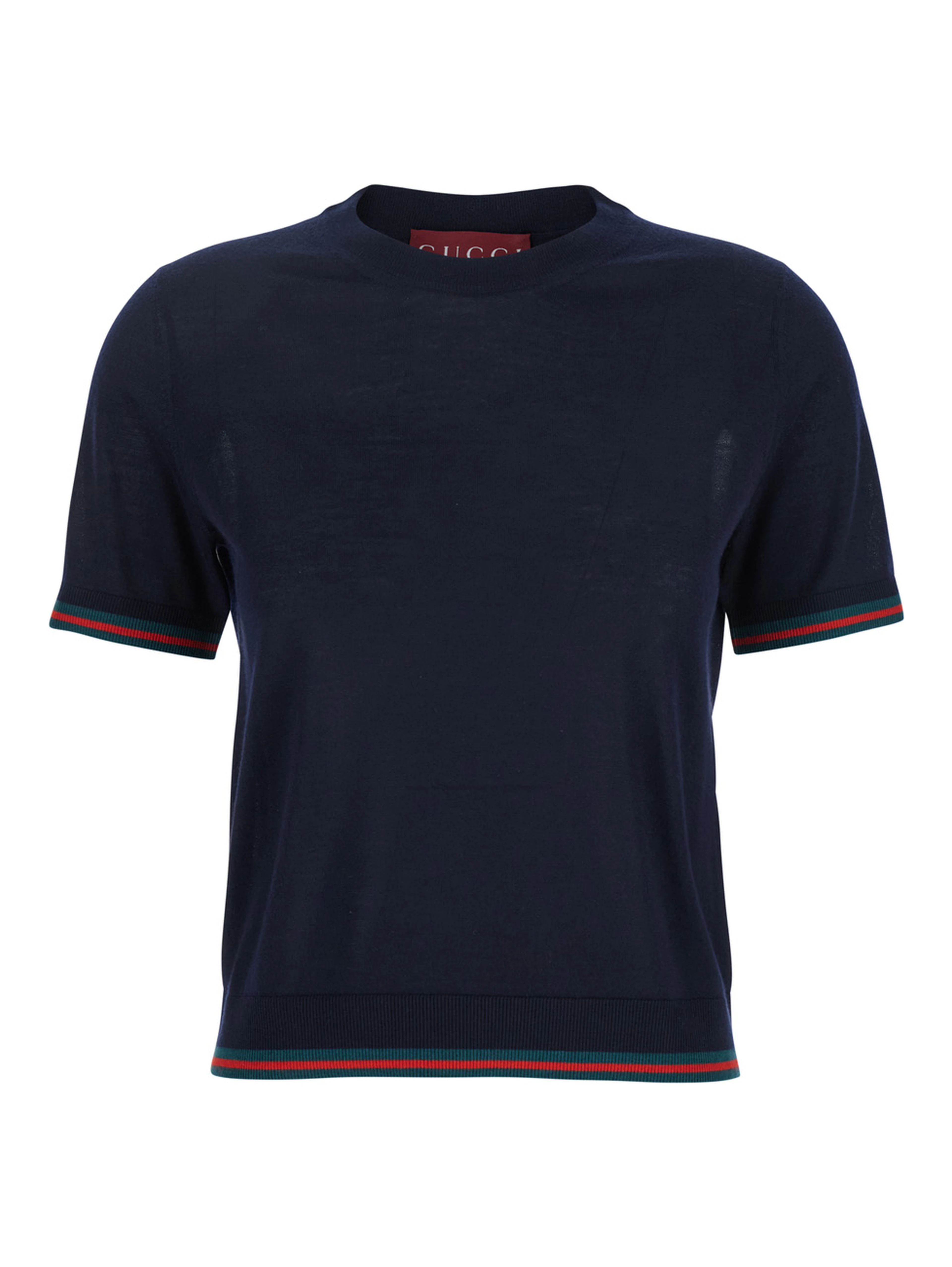 Blue T-Shirt with Web Detail on the Edges in Cashmere and Silk Blend Woman