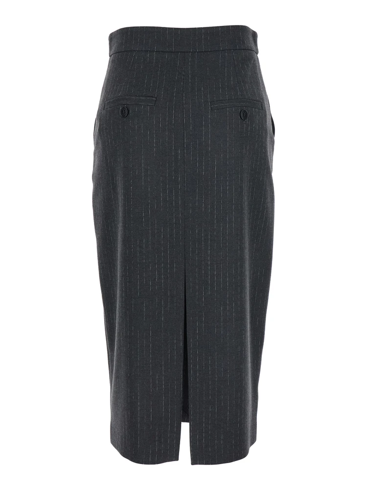 Grey Skirt with Front and Rear Slit and All-Over Striped Motif in Wool Blend Woman alternative