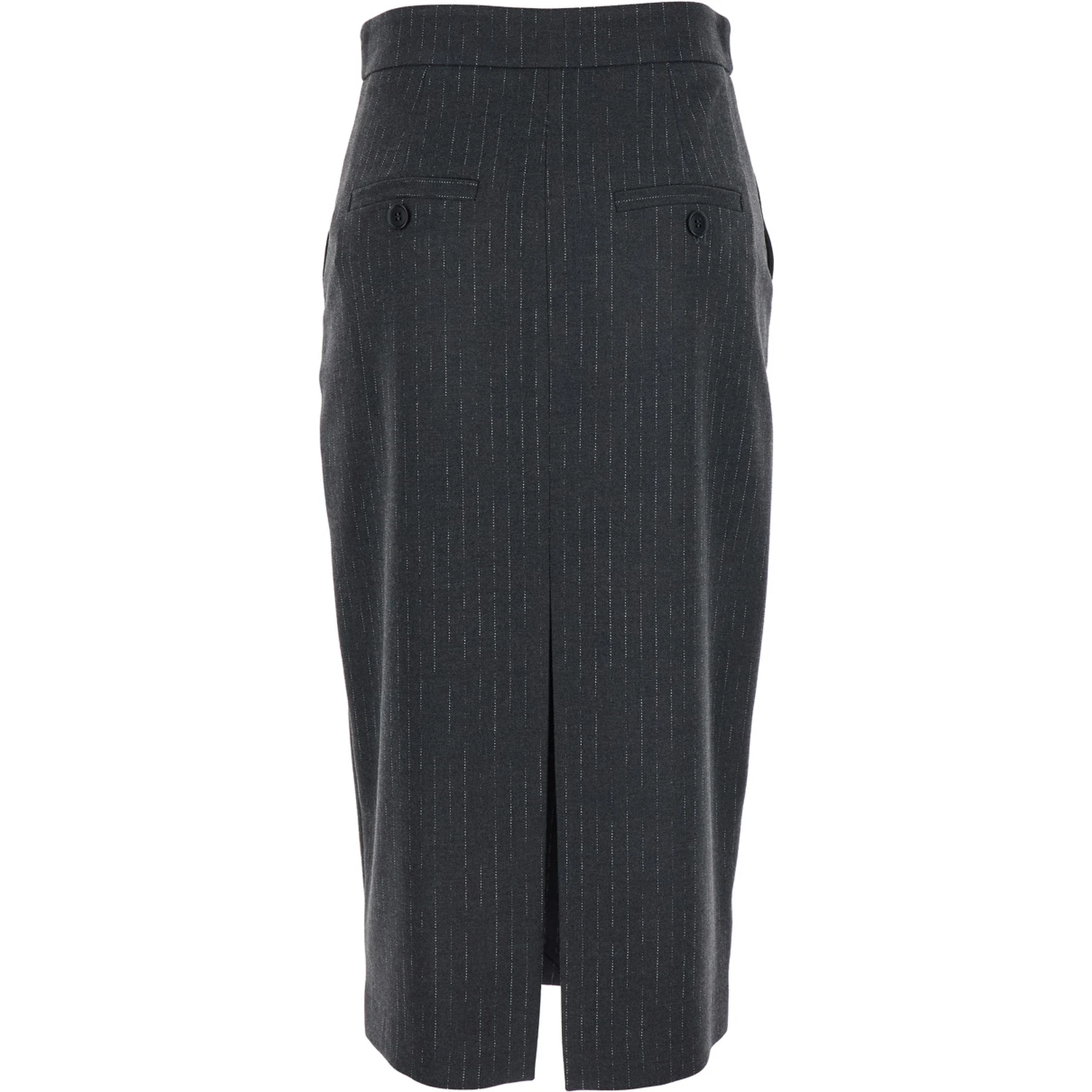 Grey Skirt with Front and Rear Slit and All-Over Striped Motif in Wool Blend Woman