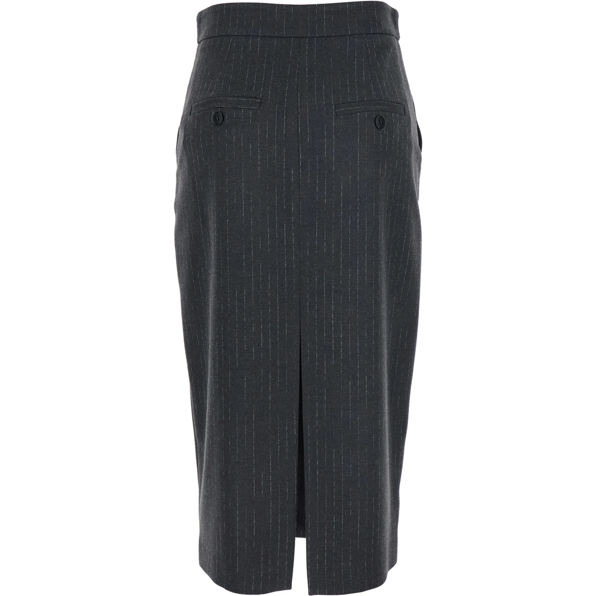 Grey Skirt with Front and Rear Slit and All-Over Striped Motif in Wool Blend Woman