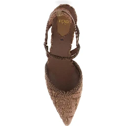 Colibrì Lite Brown Décolleté with FF Motif and Padded Back Strap in Velvet and Leather Woman