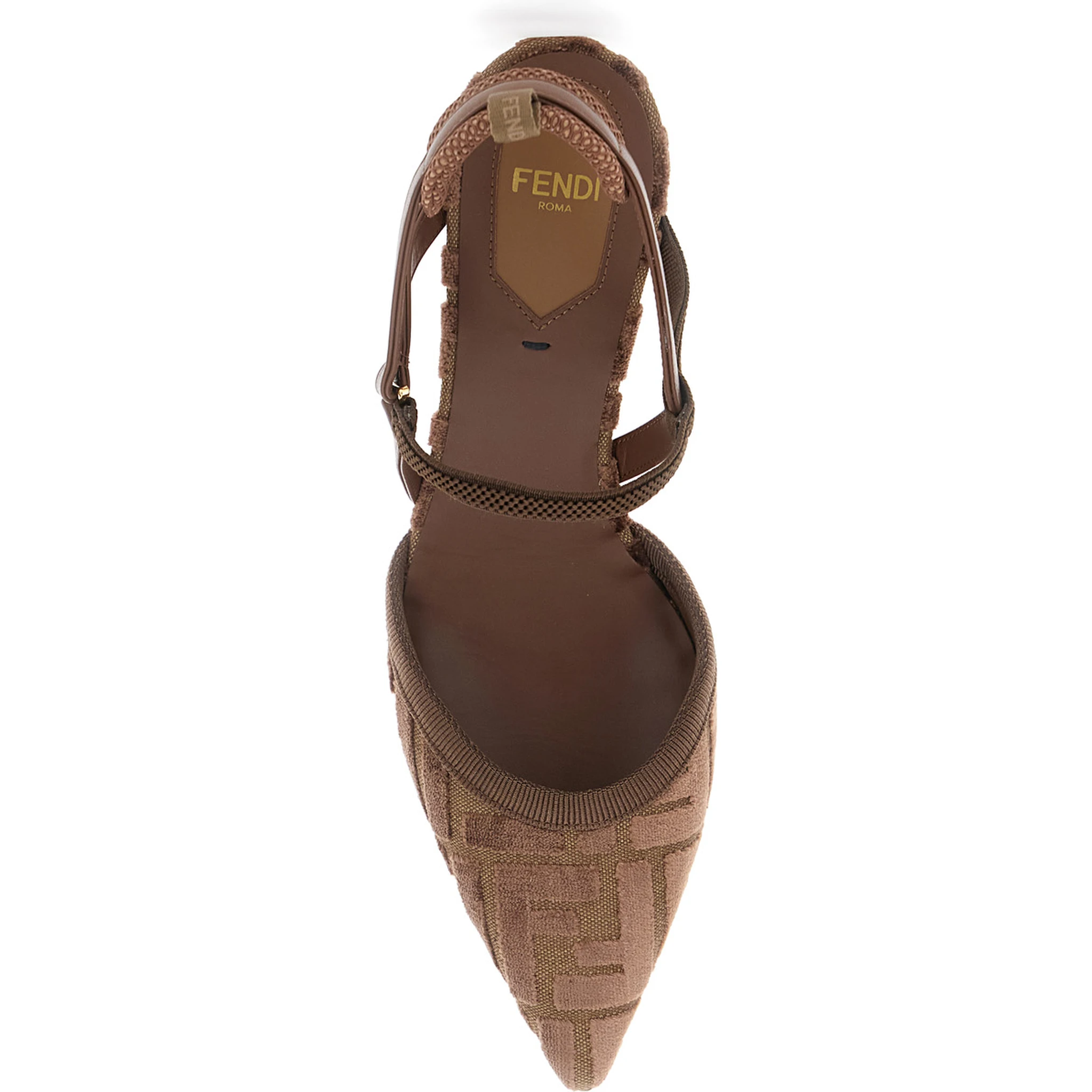 Colibrì Lite Brown Décolleté with FF Motif and Padded Back Strap in Velvet and Leather Woman