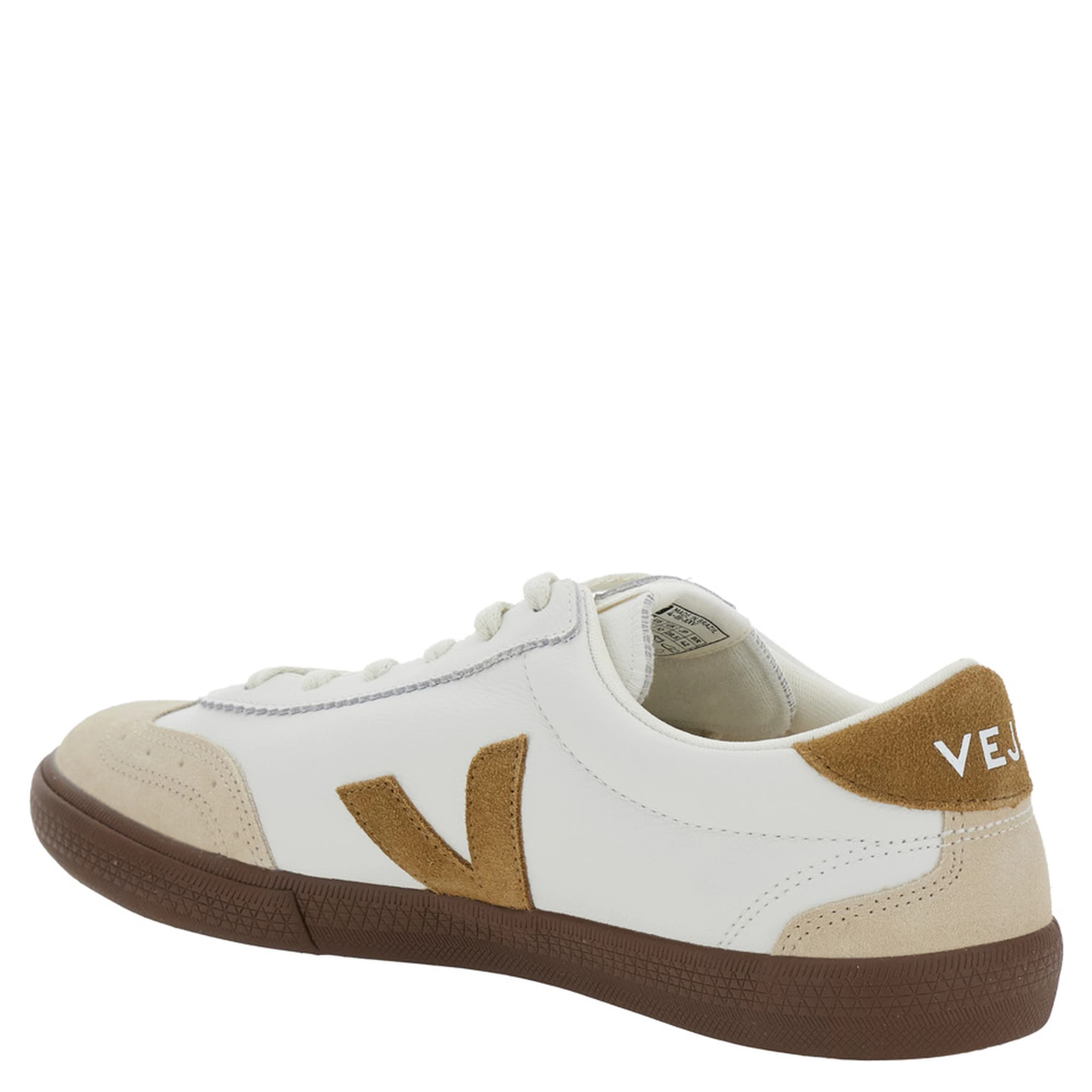 Volley White Low Top Sneakers with Contrasting Heel with Logo Lettering and Logo Patch on the Side in Leather Unisex