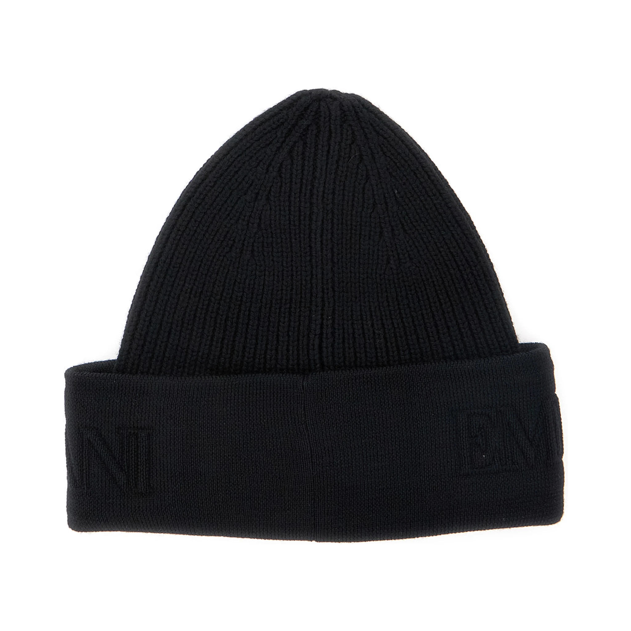 Black Beanie with Maxi Logo Embroidery on the Front in Wool Man
