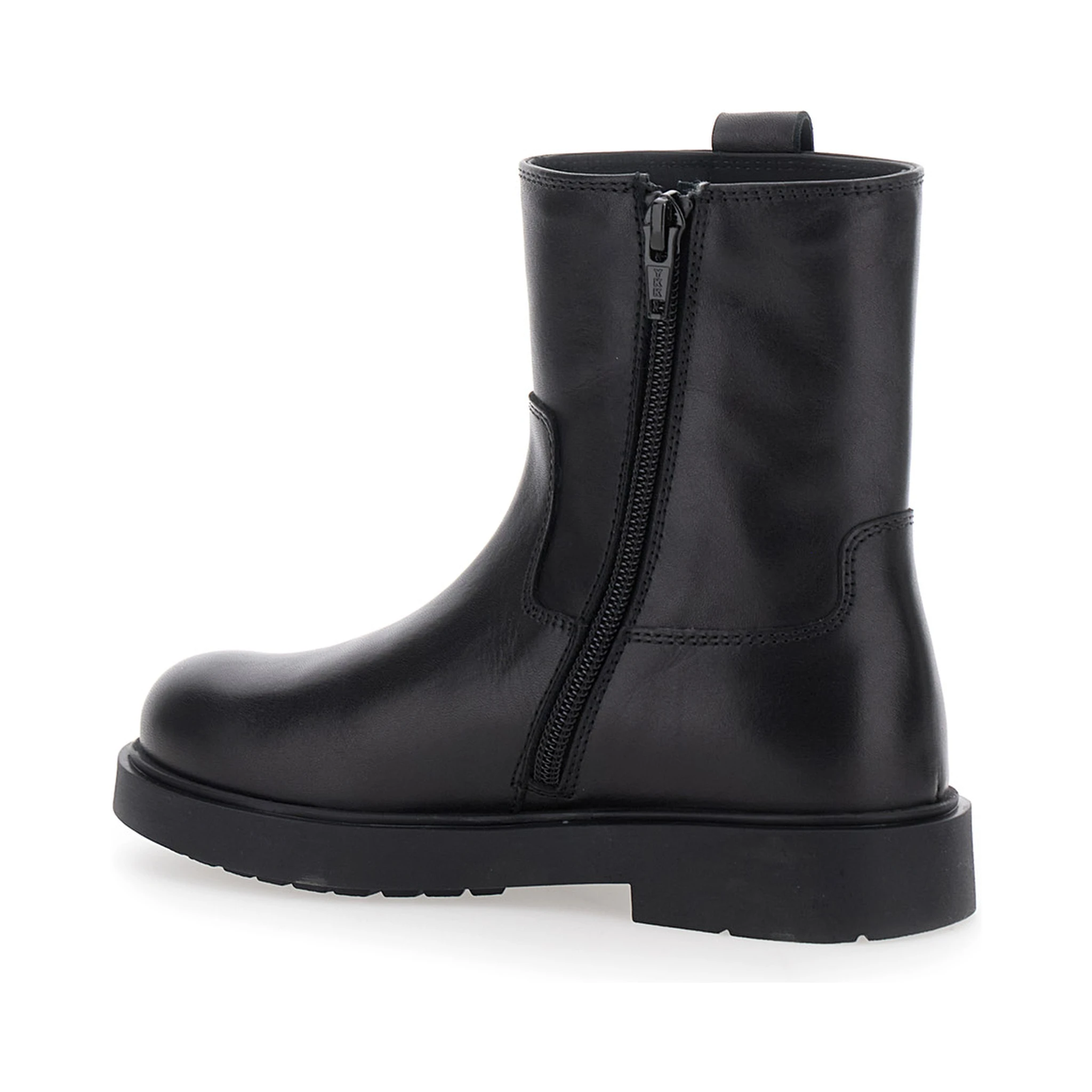 Black Boots with Logo Patch and Side Zip Closure in Leather Boy