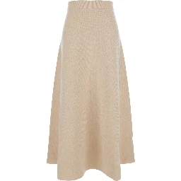 Giberna Beige Flared Skirt with Logo Patch on the Rear in Wool and Cashmere Woman