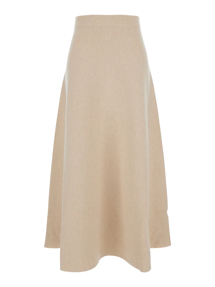 Giberna Beige Flared Skirt with Logo Patch on the Rear in Wool and Cashmere Woman